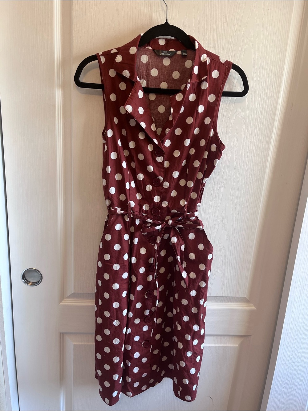 100% Cotton Mlle Gabrielle sleeveless burnt orange white polka-dot midi Dress